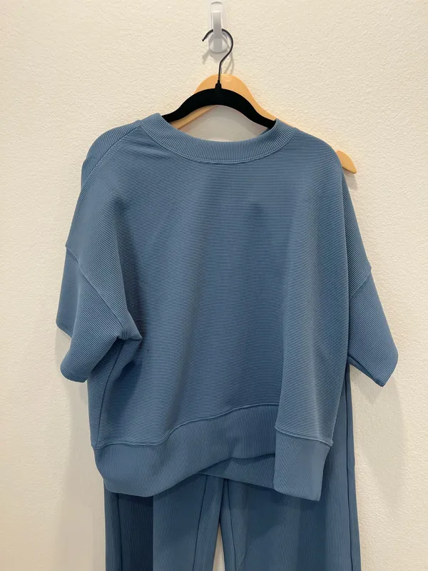 Relaxed Two-Piece Lounge Set in Dusty Blue by Zenana Size M - Image 4