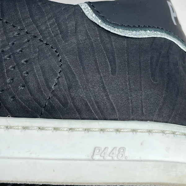 P448 John W sneakers 37 US 7 black silver metallic leopard print lace-up low top - Image 14