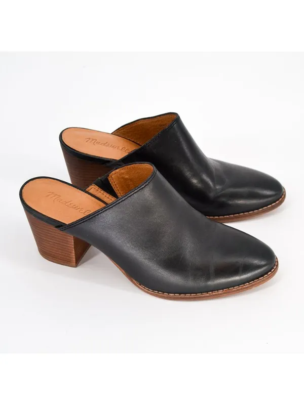 Madewell The Harper Mule Womens 8.5 Black Almond Toe Leather Stacked Block Heel - Image 7