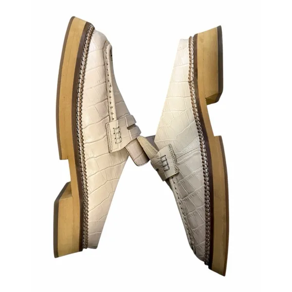 Free‎ People Lilith Loafer Mules Cream Crocodile Print Women's Size 38 - Image 6
