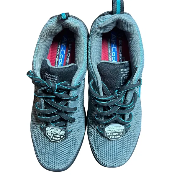 Skechers Work Shoes Womens Size 7 Blue Gray Composite Safety Toe Memory Foam PPE - Image 4