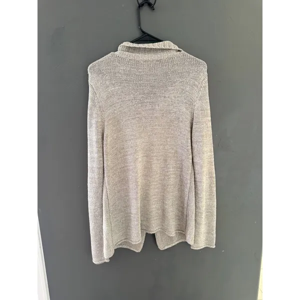 Coldwater Creek Oatmeal Taupe Frog Closure Cardigan Sweater Metallic Knit Medium - Image 4