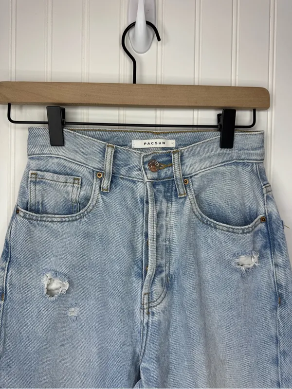 Pacsun Womens Dad Jean Light Blue Wash Distressed Rips Cotton Button Fly Size 23 - Image 2