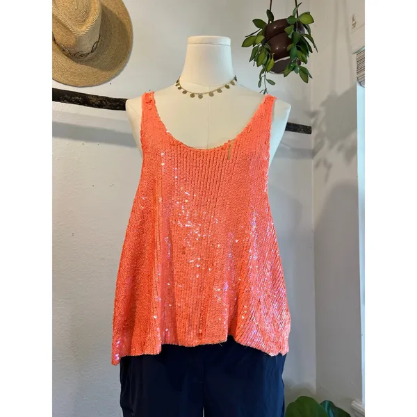 Joe's Jeans Pink Mermaid Slouchy Sequin Beaded Tank Top Size Medium Some Wear - Image 2