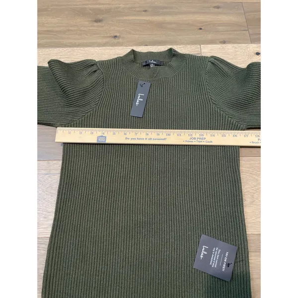 Lulus Sweater Dress Size M Olive Green Ribbed Knit Balloon Sleeve Crew Neck NWT - Image 6