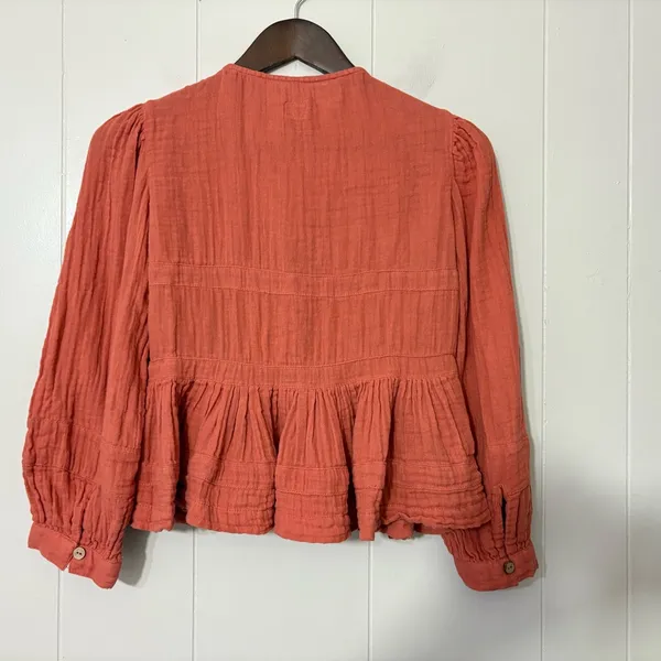 We The Free by Free People Luka Top Mango Red Size XS | Boho Peplum Blouse - Image 6