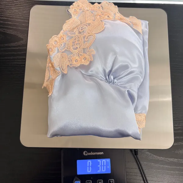 Pastel Blue Satin Lace Chemise Nightgown Cream Floral Embroidery Ethereal Dress - Image 8