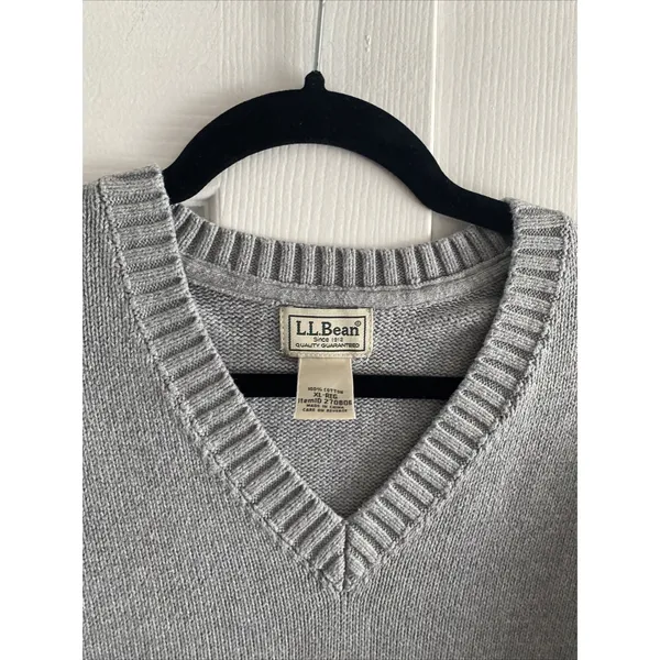 LL Bean‎ V-Neck Sweater Womens XL Grey Classic Cotton Knit Pullover Heritage - Image 2