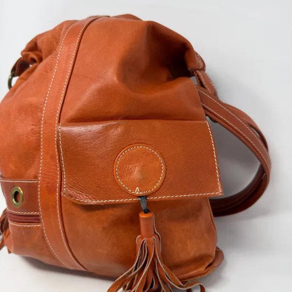 Avorio Italian Leather Tassel Shoulder Bag Orange Boho Womens Large - Image 3