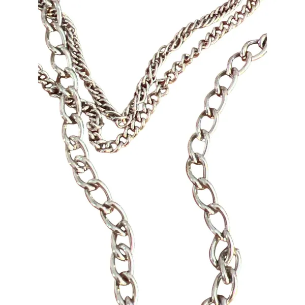 Vintage Silver Tone Multi Chain Locket Necklace Antique Portraits Layered Estate - Image 2