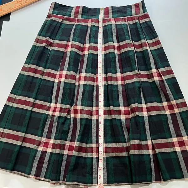 Cremieux Plaid Skirt Women 12 Green Burgundy Good Pleated A-Line Knee Length - Image 9
