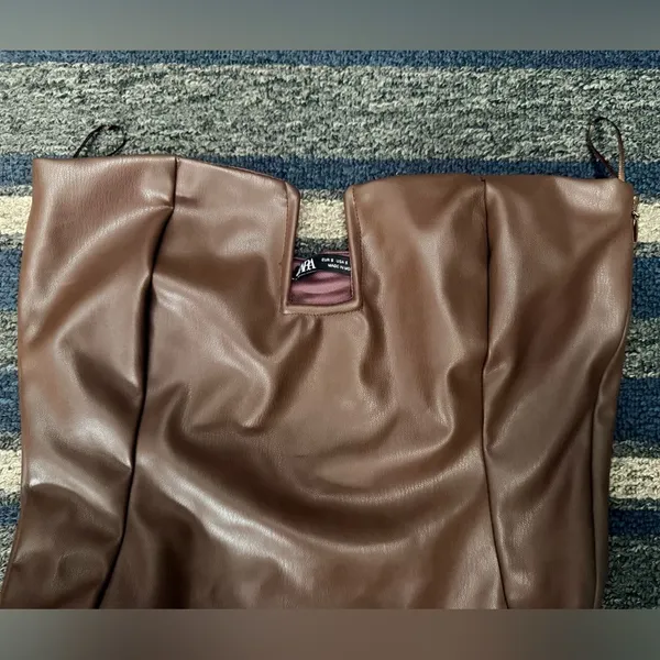 Brown Zara Faux Leather Bodysuit - Image 2