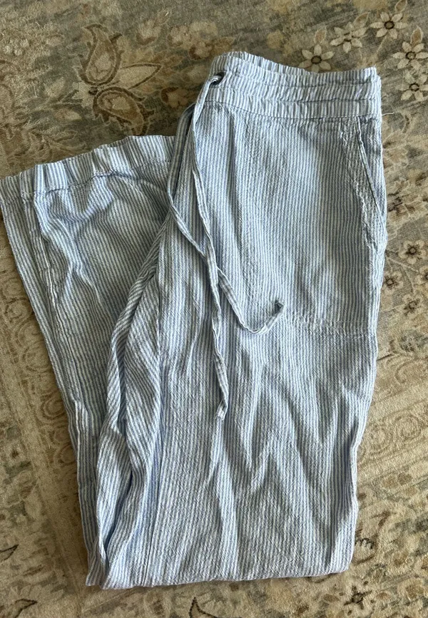 Seersucker Blue and White Linen Pants - Image 3
