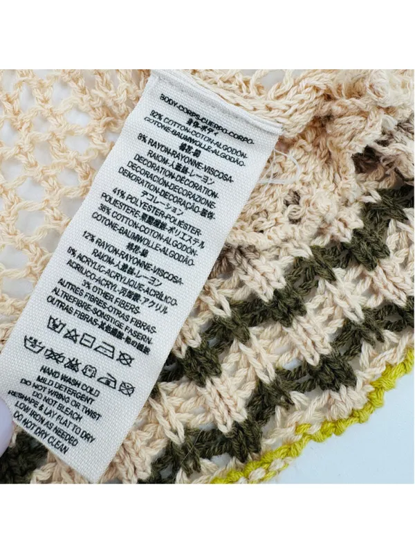 Women's Free People Floral Crochet Hooded Sweater Size S Beige Multicolor - Image 7