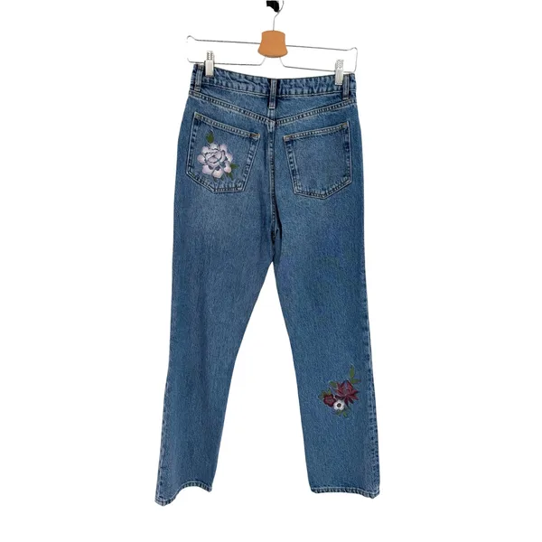 Reformation Cynthia High Rise Straight Jeans Fauna Floral Embroidered Size 28 - Image 8