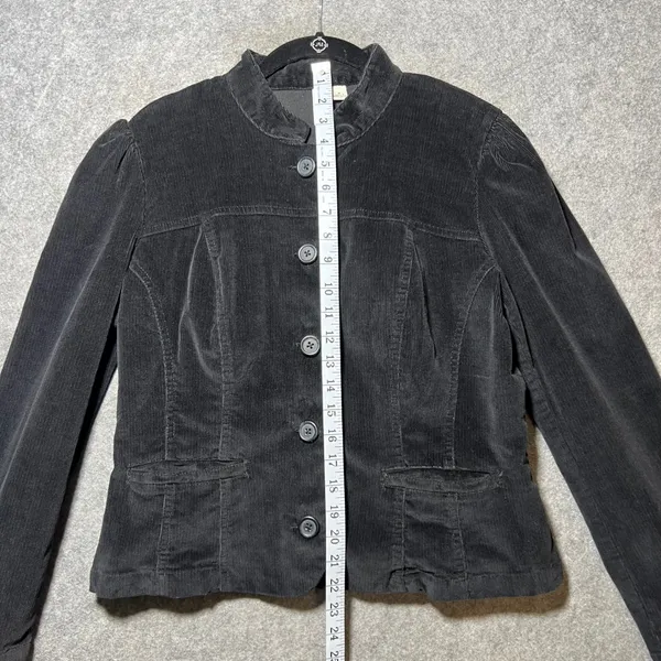 Vintage Y2K St. Johns Bay Black Corduroy Blazer Jacket Mandarin Collar Stretch M - Image 2