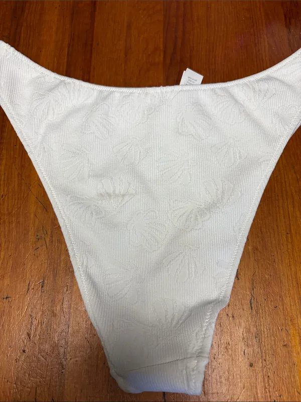 aerie White Textured Shell High-Cut Bikini Bottoms Lined XL - Image 4