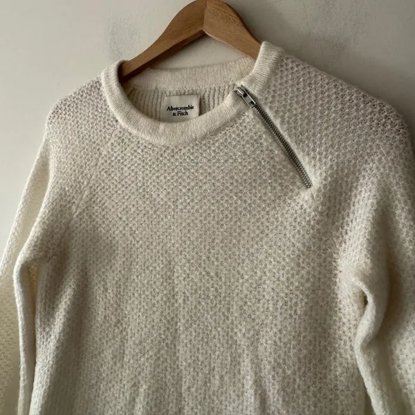 Abercrombie & Fitch White‎ Cream Zipper Detail Knit Sweater - Image 2