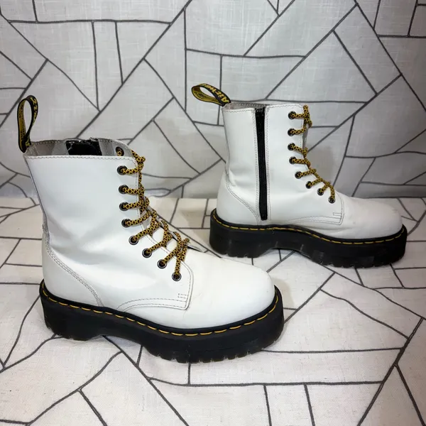 Dr. Martens Jadon Platform Boots Size 8 White Leather Side Zip Lug Sole‎ AW004 - Image 2
