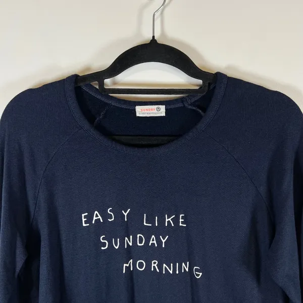 Sundry Anthropologie Easy Like Sunday Morning Sweatshirt Navy Blue Size‎ 1 Small - Image 2