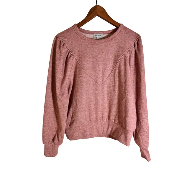 Evereve Womens Puff Sleeve Sweatshirt Heathered Pink‎ Chevron Seam Small - Image 3