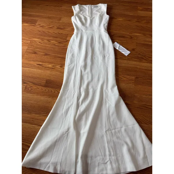 Dress The Population Sandra White Crepe Plunge Trumpet Bridal Gown XXS - Image 15