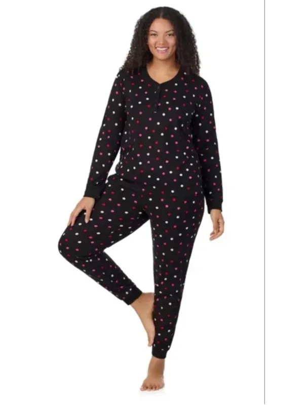 NEW Aria Polka Dot Cozy Jersey Henley Pullover Jogger 2pc Sleepwear Set XL - Image 3