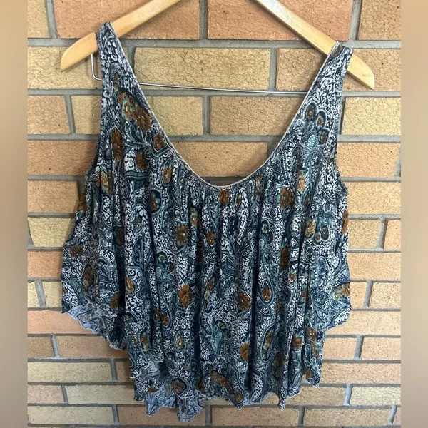 Free People Hummingbird Chloe Cold Shoulder Blouse Blue Paisley Print Size Small - Image 2