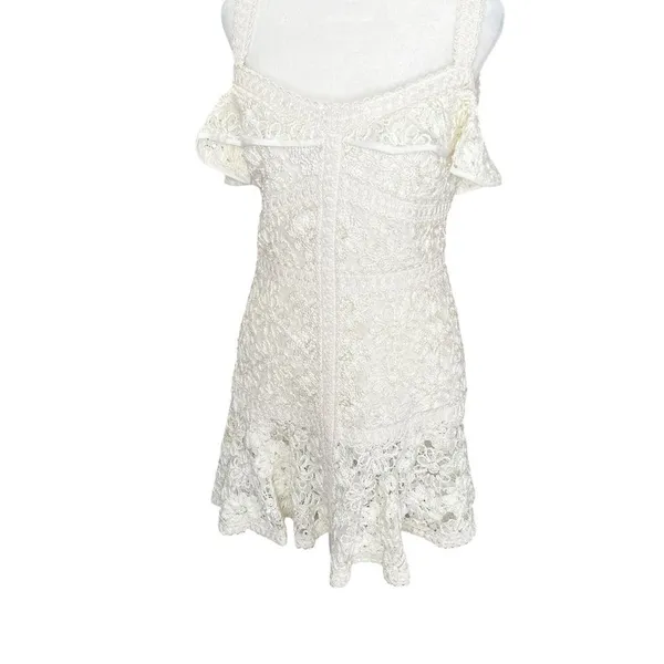 Alexis Linzi Ivory Lace Ruffle Mini Dress L Bridal Shower Bachelorette - Image 6