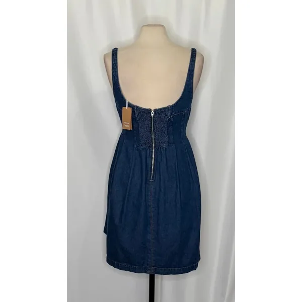 NWT!!‎ REFORMATION Violet Denim Mini Dress Blue Smocked A-Line Skirt Size 12 - Image 9