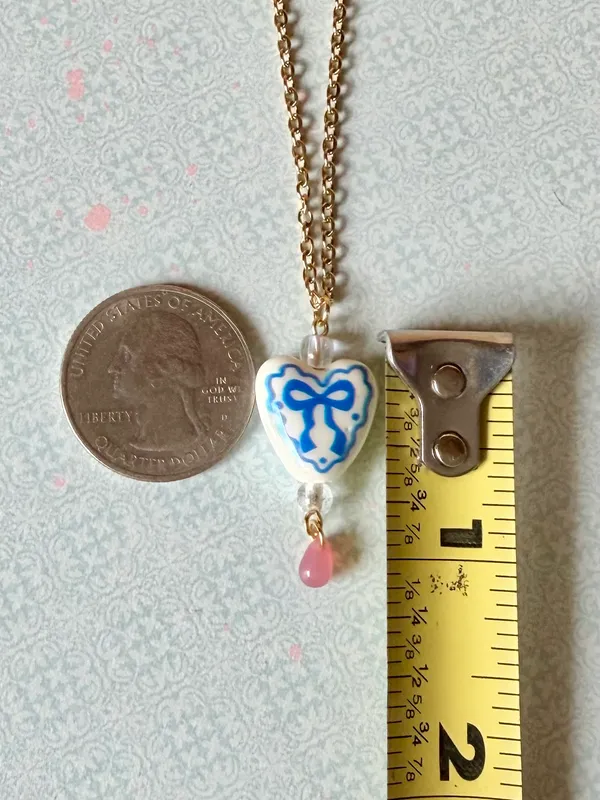 Handmade cottage fairy whimsy style heart ribbon necklace🎀🩵 - Image 4