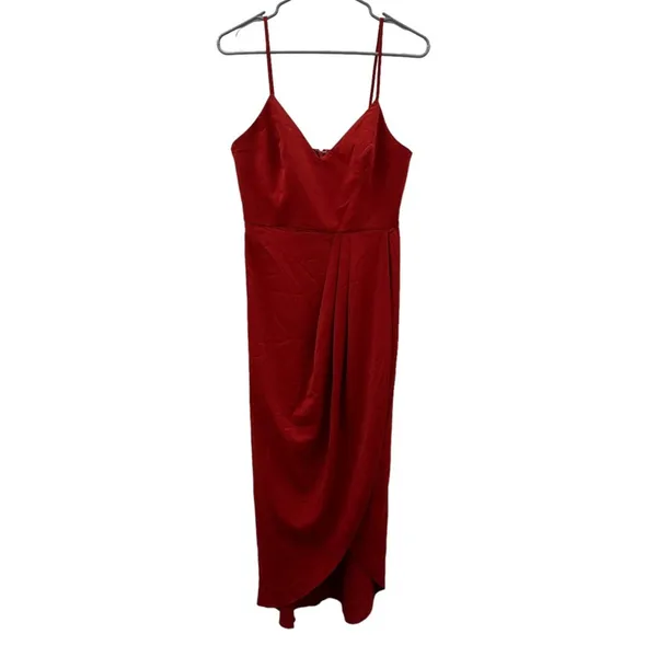Lulus Reinette‎ Rust Red Sleeveless Pleated Overlapped Midi Dress Size S - Image 4