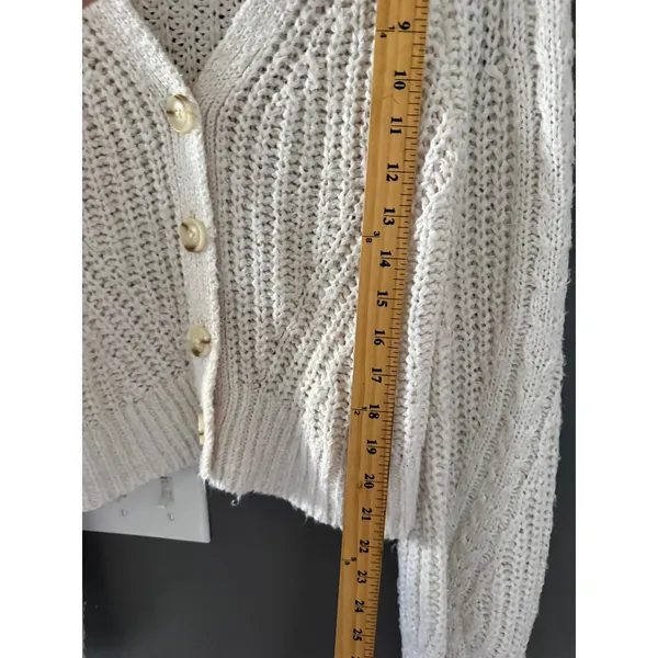 Abercrombie &‎ Fitch Womens XS Cream Chunky Knit Cropped V-Neck Cardigan Sweater - Image 7