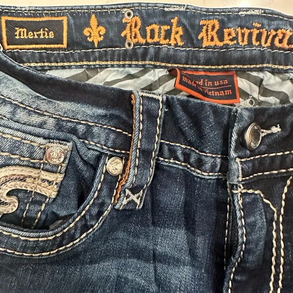 Rock Revival Mertie Easy Straight Stretch Jeans Bling Embellished Size 26 - Image 9