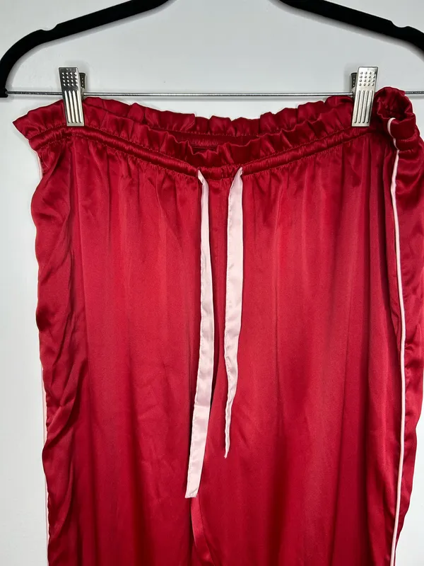 Victoria's Secret Satin Lounge Pajamas Pants Red Pink Piping w/pockets Tie M - Image 3