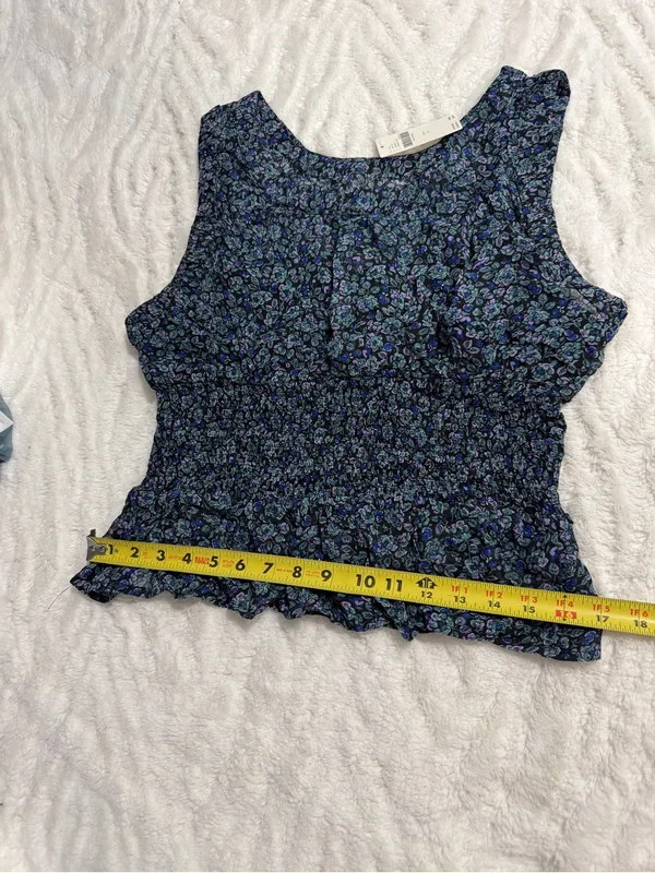 Anthropologie Smocked Chiffon Tank Top NWT Large Floral Peplum Blouse - Image 11