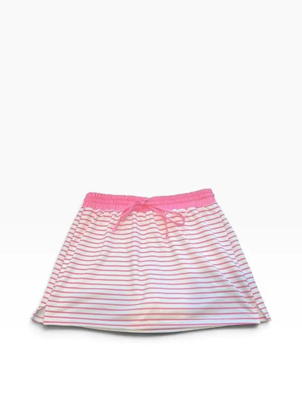 Fisoew Striped 2-Piece Knit Set Large Pink/White Collared Top Drawstring Skort - Image 5