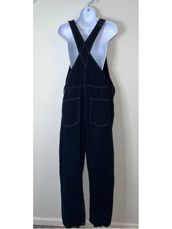 Women's Free People Dark Blue Denim Overalls Size LARGE - Image 4