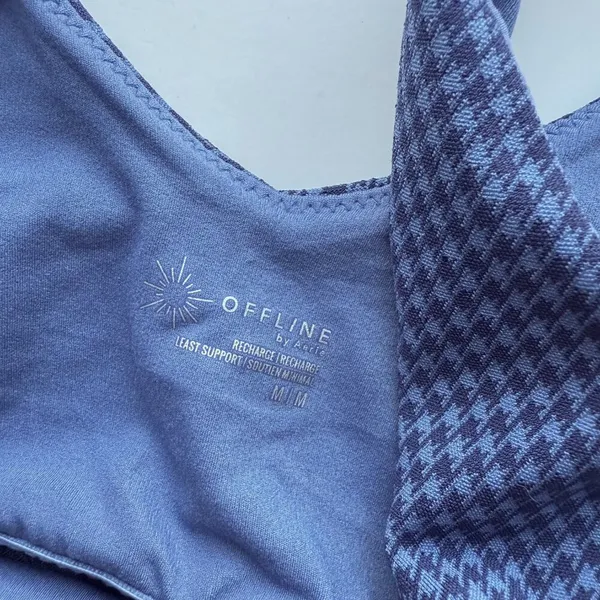 Aerie NWT Offline Recharge Least Support Sports Bra Blue Houndstooth Size Medium - Image 6