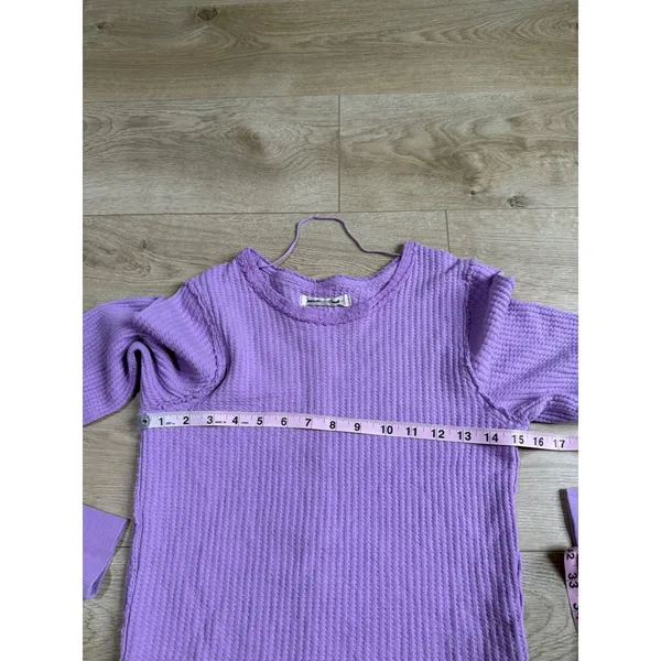 EUC We the Free Free People Thermal Waffle knit Top Purple stretch Size Small - Image 5