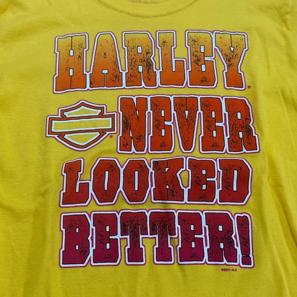 Harley Davidson Harley Never Looked Better Long Sleeve Yellow Graphic Tee Sz L - Image 3
