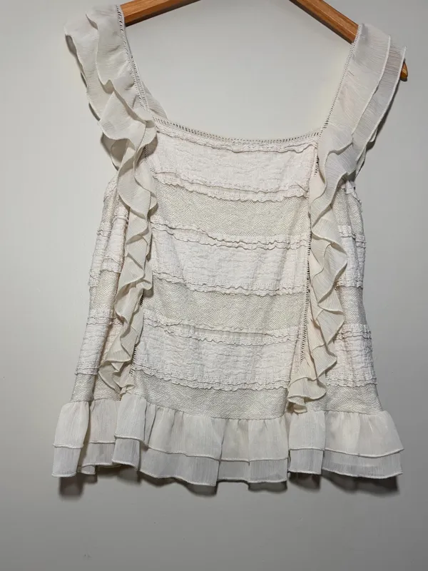 Anthropologie Ruffle Lace Trim Blouse - Image 3