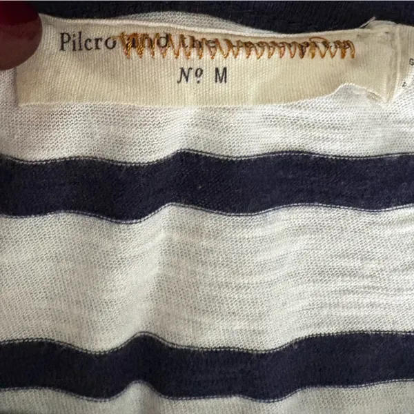 Pilcro Anthropology Striped Navy‎ and Red 3/4 Sleeve Top Size Medium EUC - Image 5