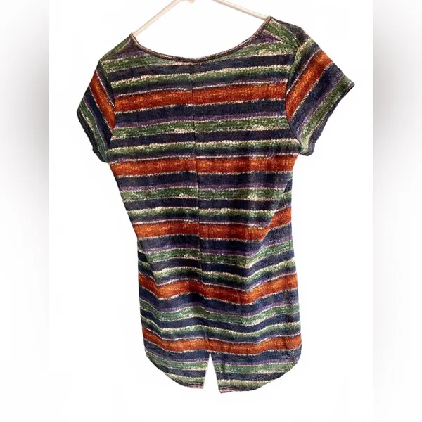 Vintage Retro Wrangler Earthy Striped Textured High Low Hem Knit Tee Small - Image 3