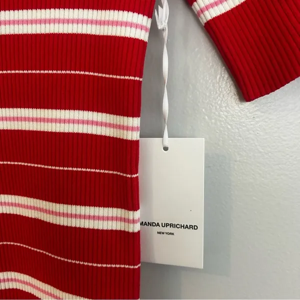 NWT Amanda Uprichard Red/Pink Ribbed Striped Short Sleeve Bodycon Mini Dress Lrg - Image 7