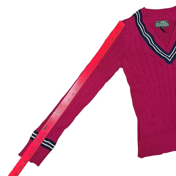 L-RL Lauren Active Ralph Lauren‎ Cable Knit V Neck Rugby Cricket Sweater XS - Image 7