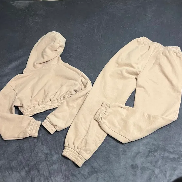 2Pcs Solid tracksuit Sports Set Hooded Sweatshirt Drawstring Jogger Pant Sporty - Image 6