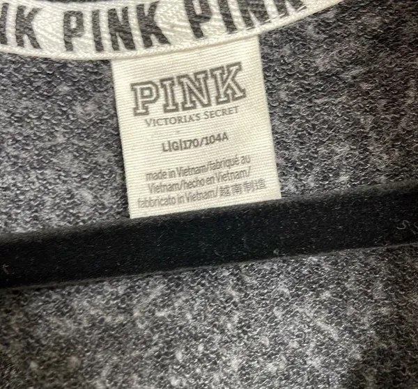 PINK Victoria’s Secret dark gray/white/yellow logo pullover, size L, NWOT - Image 5