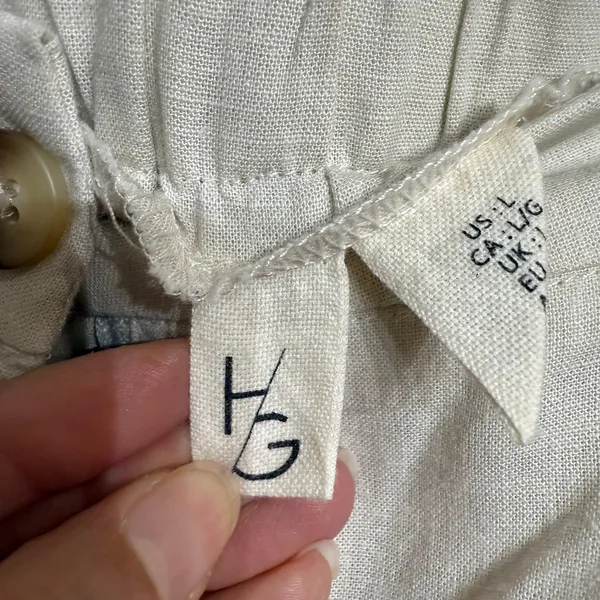 Happily Grey Cream Linen Blend Wide Leg Pants High Rise Flowy Sz L - Image 5