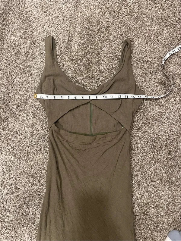 MABLE Cotton Open Front Twist Midi Dress In Olive Size Medium - Image 9